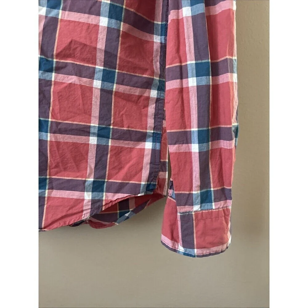 American Eagle Men’s M Red Blue Plaid Button-Down Dress Shirt Casual